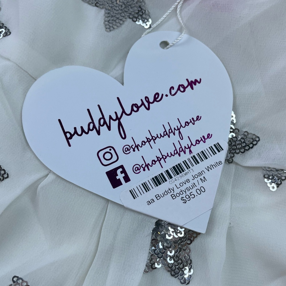 BuddyLove White Silver Stars Sequined Joan Surplice Neckline Bodysuit N263 - Picture 9 of 11
